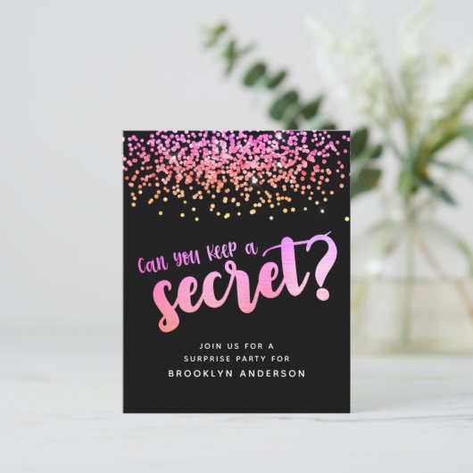 バジェットピンクグリッターサプライズパーティの招待状 (スタンド正面)