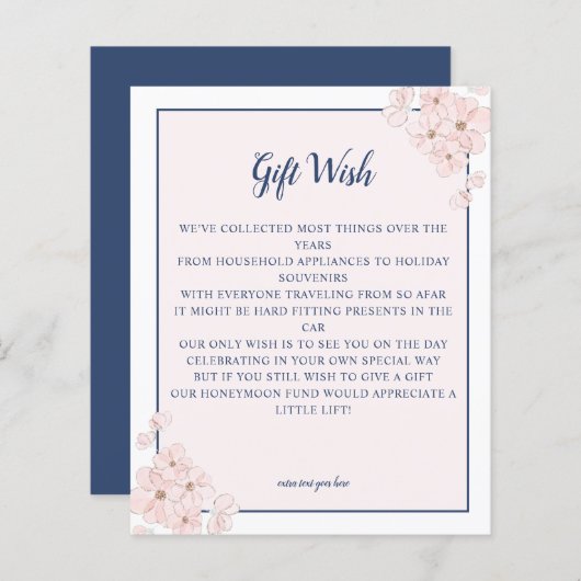 バジェットピンクグリッターネイビー結婚フローラのギフトの願い (正面/裏面)
