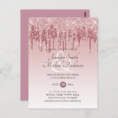 バジェットピンクグリッターバラ金ゴールド結婚式招待状 ポストカード (正面/裏面)