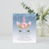 バジェットピンクグリッターユニコーンガールズ誕生日招待状 (スタンド正面)