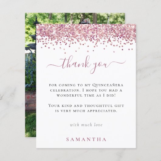 バジェットピンクグリッター写真キンセアニェラありがとう (正面/裏面)