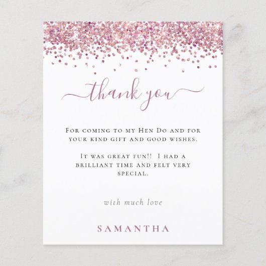 バジェットピンクグリッター写真Henパーティーありがとう (正面)