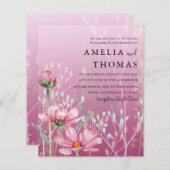 バジェットピンクグリーズ&リーフ結婚式招待状 (正面/裏面)