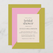 バジェットピンクグリーンカラーブロックブライダルシャワー招待状 (正面/裏面)