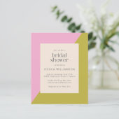 バジェットピンクグリーンカラーブロックブライダルシャワー招待状 (スタンド正面)