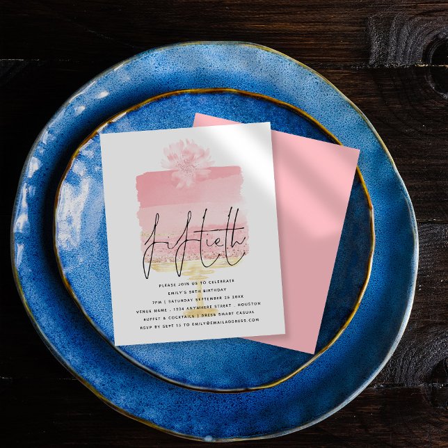 バジェットピンクケーキスクリプト50th誕生日招待状 (クリエイターアップロード済み)