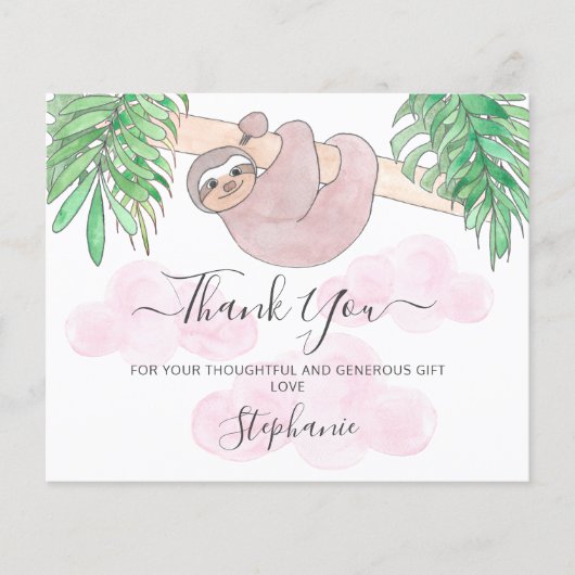 バジェットピンクスロスベビーシャワーサンキューカード (正面)