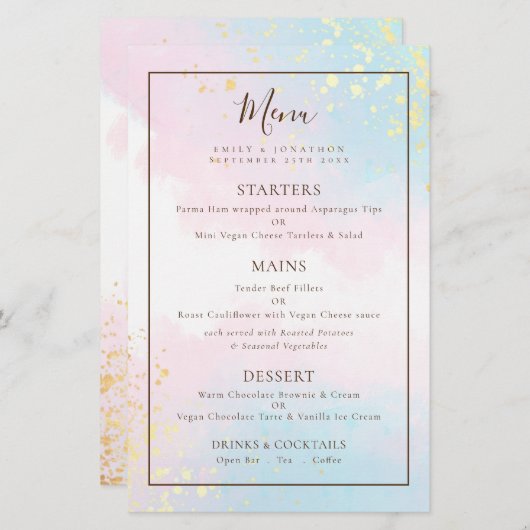 バジェットピンクティール（緑がかった色）水結婚色のメニュー (正面/裏面)