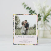 バジェットピンクネイビーフローラ写真Save The Date Card (スタンド正面)