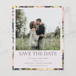 バジェットピンクネイビーフローラ写真Save The Date Card