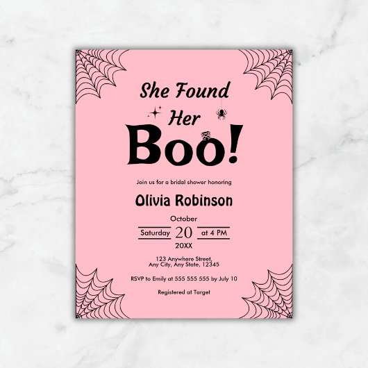 バジェットピンクハロウィーンブライダルシャワー招待