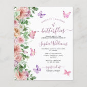 バジェットピンクバタフライブライダルシャワー招待 (正面)