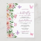 バジェットピンクバタフライベビーシャワー招待状 (正面)