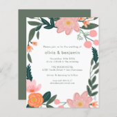 バジェットピンクバックヤードガーデンフラワーウェディング招待 (正面/裏面)
