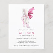 バジェットピンクバレエシューズ誕生日パーティーの招待状 (正面)