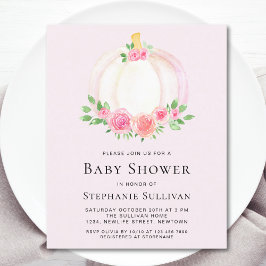 バジェットピンクパンプキンガールズベビーシャワー招待状