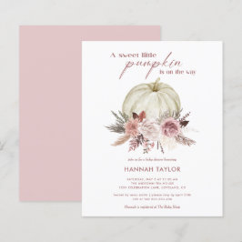 バジェットピンクパンプキンガールベビーシャワー招待状