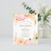 バジェットピンクパンプキン秋ベビーシャワー招待状 (スタンド正面)