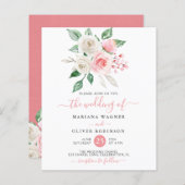 バジェットピンクピーチウォーター色フローラ結婚式の招待 (正面/裏面)