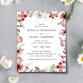 バジェットピンクピーチミニマル結婚式招待状