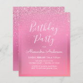 バジェットピンクフォイルガーリーグリッター任意の年齢誕生日 (正面/裏面)