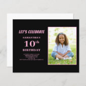 バジェットピンクフォト10誕生日招待状 (正面/裏面)