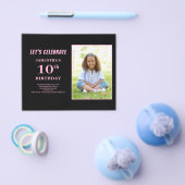 バジェットピンクフォト10誕生日招待状 チラシ (シングル)