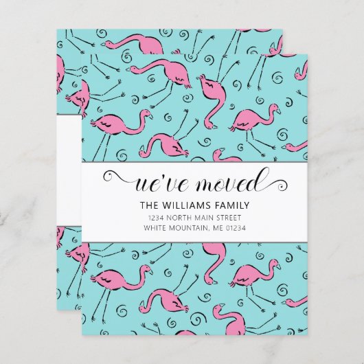 バジェットピンクフラミンゴオンブルーファミリームービングカード (正面/裏面)