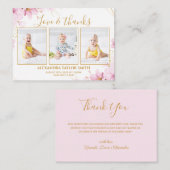 バジェットピンクフラワーフォトベビーサンキューカード ノートカード (正面/裏面)