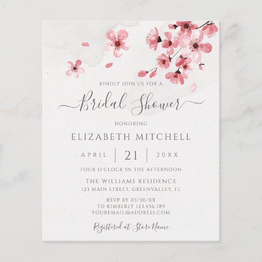 バジェットピンクフローラさくらんぼブロッサムブライダルシャワー (正面)