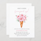 バジェットピンクフローラアイスクリームブライダルシャワー招待状 (正面/裏面)