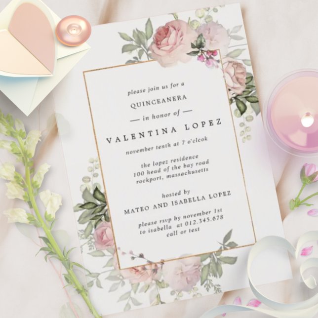 バジェットピンクフローラキンセアニェラパーティの招待状 (クリエイターアップロード済み)