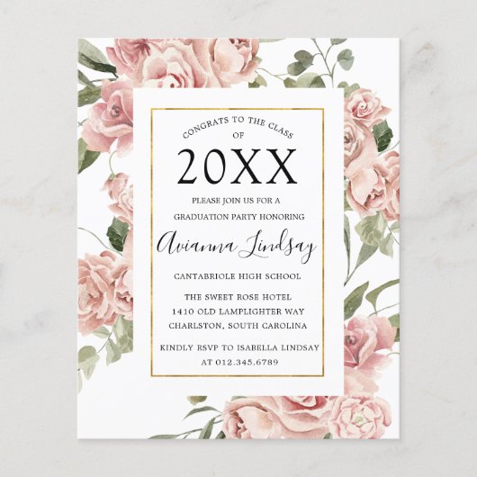 バジェットピンクフローラフォトバック卒業パーティー チラシ (正面)