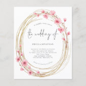 バジェットピンクフローラフレームスクリプト結婚式招待状 (正面)