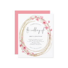 バジェットピンクフローラフレームスクリプト結婚式招待状