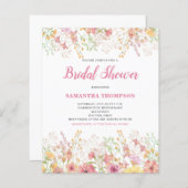 バジェットピンクフローラブライダルシャワー招待 (正面/裏面)
