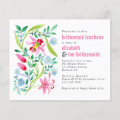 バジェットピンクフローラブライデスメイドランチョン招待状 (正面)