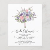 バジェットピンクフローラブーケブライダルシャワー招待状 (正面)