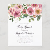 バジェットピンクフローラベビーシャワー招待状 (正面)
