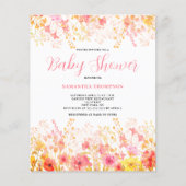 バジェットピンクフローラベビーシャワー招待状 チラシ (正面)