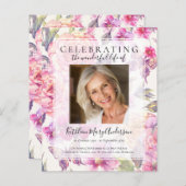 バジェットピンクフローラメモリアルサービス招待状 (正面/裏面)