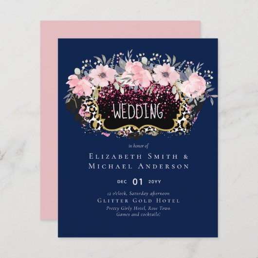 バジェットピンクフローラモダンガーリーブライダルシャワー (正面/裏面)