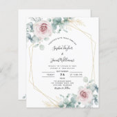 バジェットピンクフローラユーカリ結婚式招待状 (正面/裏面)