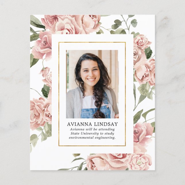 バジェットピンクフローラ写真卒業パーティー招待状 (裏面)