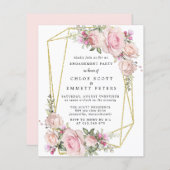 バジェットピンクフローラ婚約パーティ招待状 (正面/裏面)