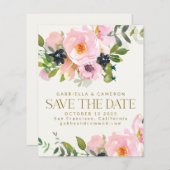 バジェットピンクフローラ水の色日付カードを保存 (正面/裏面)