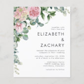 バジェットピンクフローラ水彩結婚式招待状 (正面)