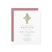 バジェットピンクフローラ牡丹クロスバプテスマ招待状