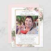 バジェットピンクフローラ葬儀フォト招待状 (正面/裏面)