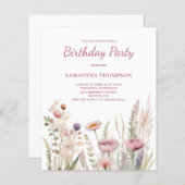 バジェットピンクフローラ誕生日招待状 (正面/裏面)